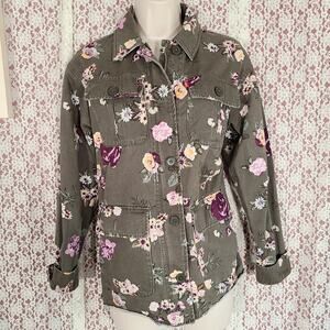 Levi's oversized green floral printed cargo thin jean jacket size xs